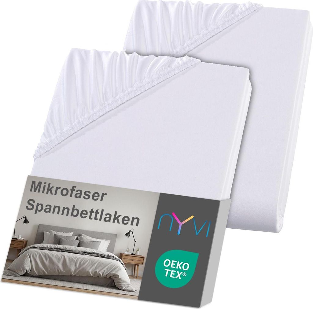NYVI Spannbettlaken DreamScience Mikrofaser 180 - 200x220 cm weiss 2er Set für Boxspringbetten bis 32 cm - Weich & Anschmiegsam, Rundumgummizug, B...
