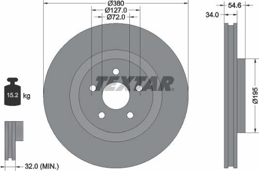 Disque de frein TEXTAR 92281905 OE 5181513AB pour votre Jeep Cherokee