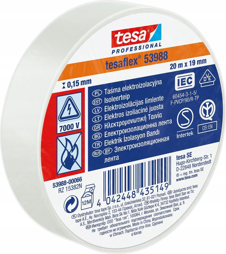 Tesa weißes Isolierband 20 mx 19 mm