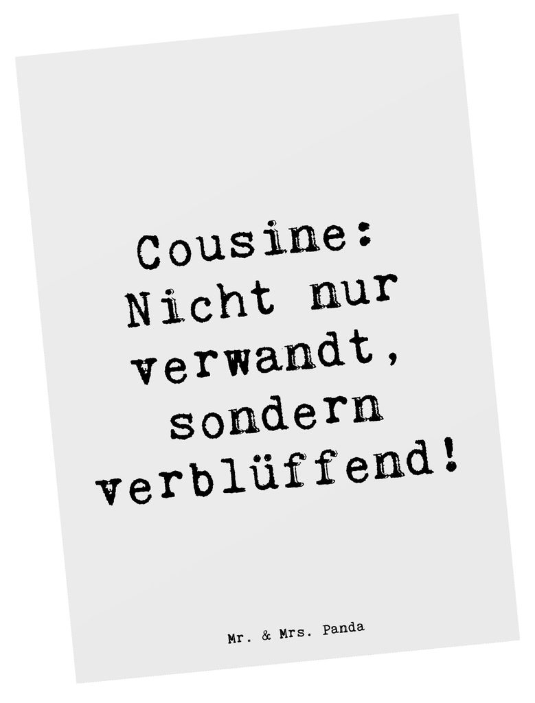 Mr. & Mrs. Panda Postkarte Spruch Cousine Wunder - Weiß - Geschenk, Grußkarte, Ansichtskarten, Erinnerungen, Familie, überraschend, Lebensfreude...