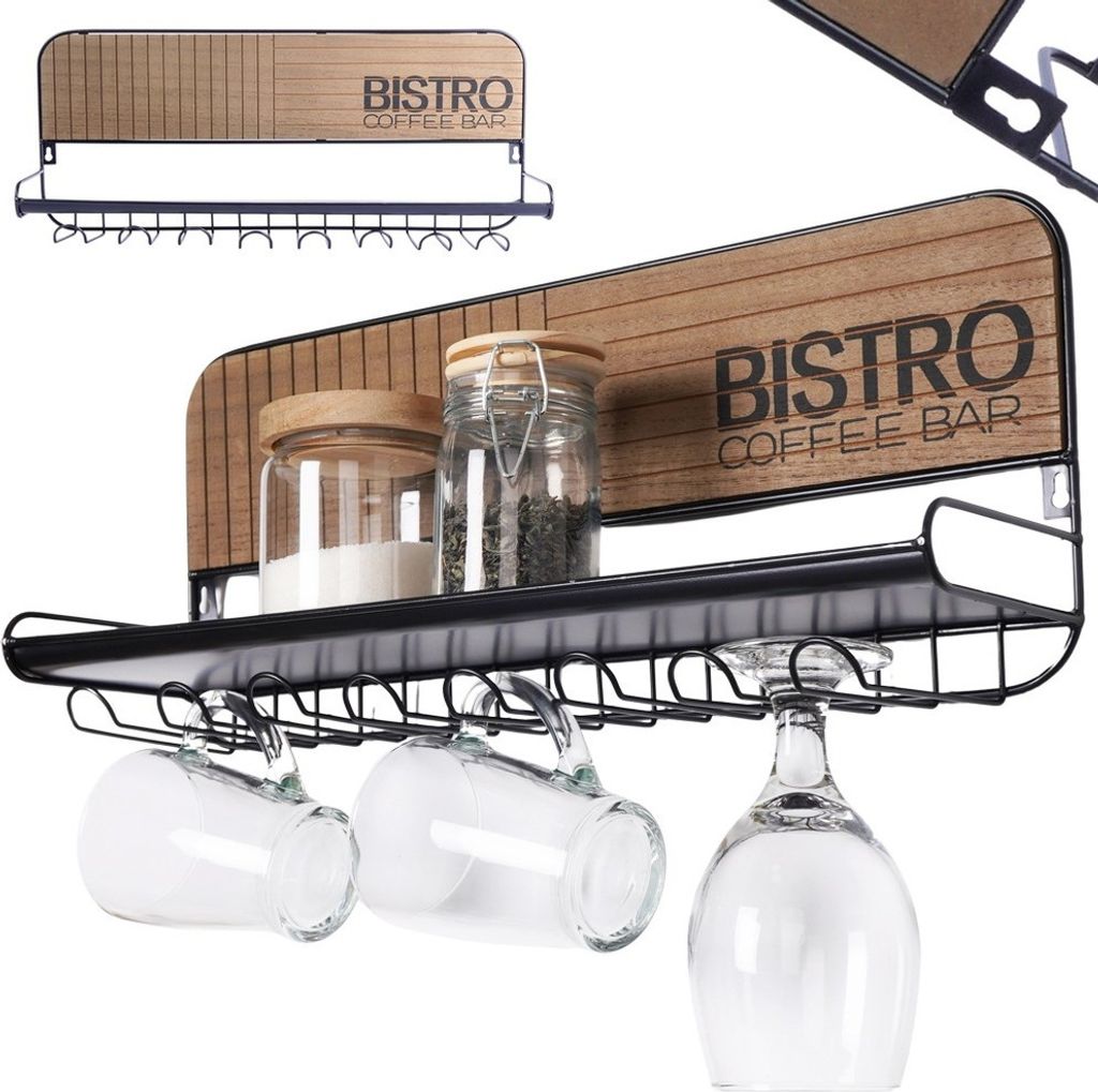 Vilde Tassenhalter Becherhalter Wandhalterung für Becher und Tassen aus Metall schwarz BISTRO 48x12x20cm