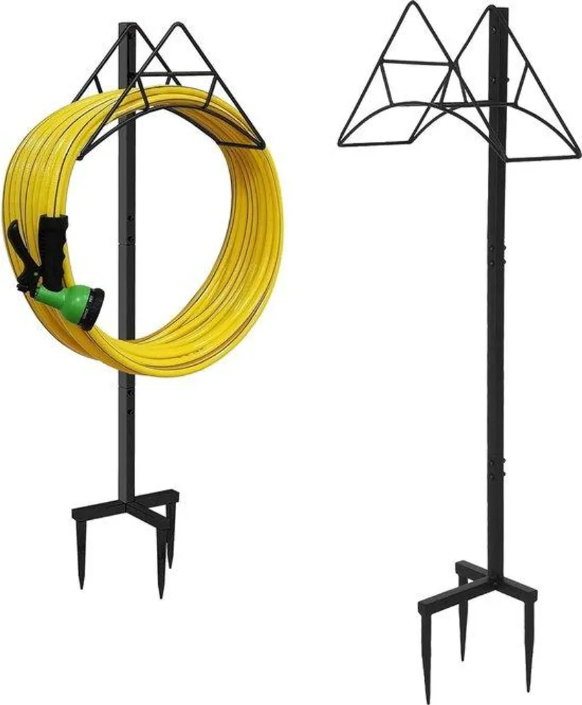 Porte-tuyau d'arrosage sur pied en acier avec base à piquer renforcée