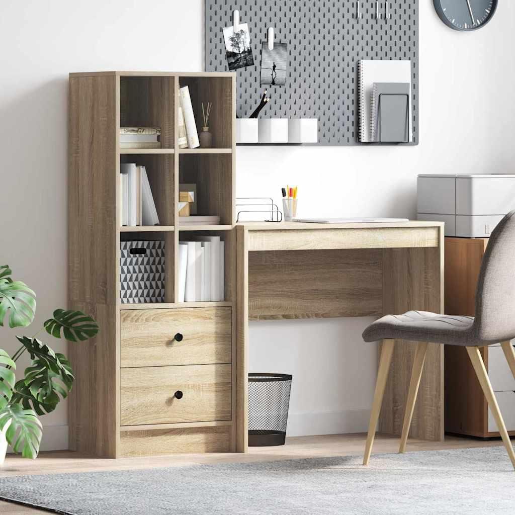 HOMMIE Schreibtisch - elegantes Design - Computertisch/Bürotisch - mit Schubladen 2 pcs Sonoma-Eiche DE449653 - Schreibtische