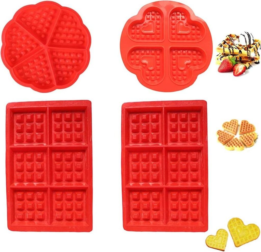 Set mit 4 Silikon-Waffelformen, Kuchenformen, Backformen, hochwertiger Antihaftform, Muffinform