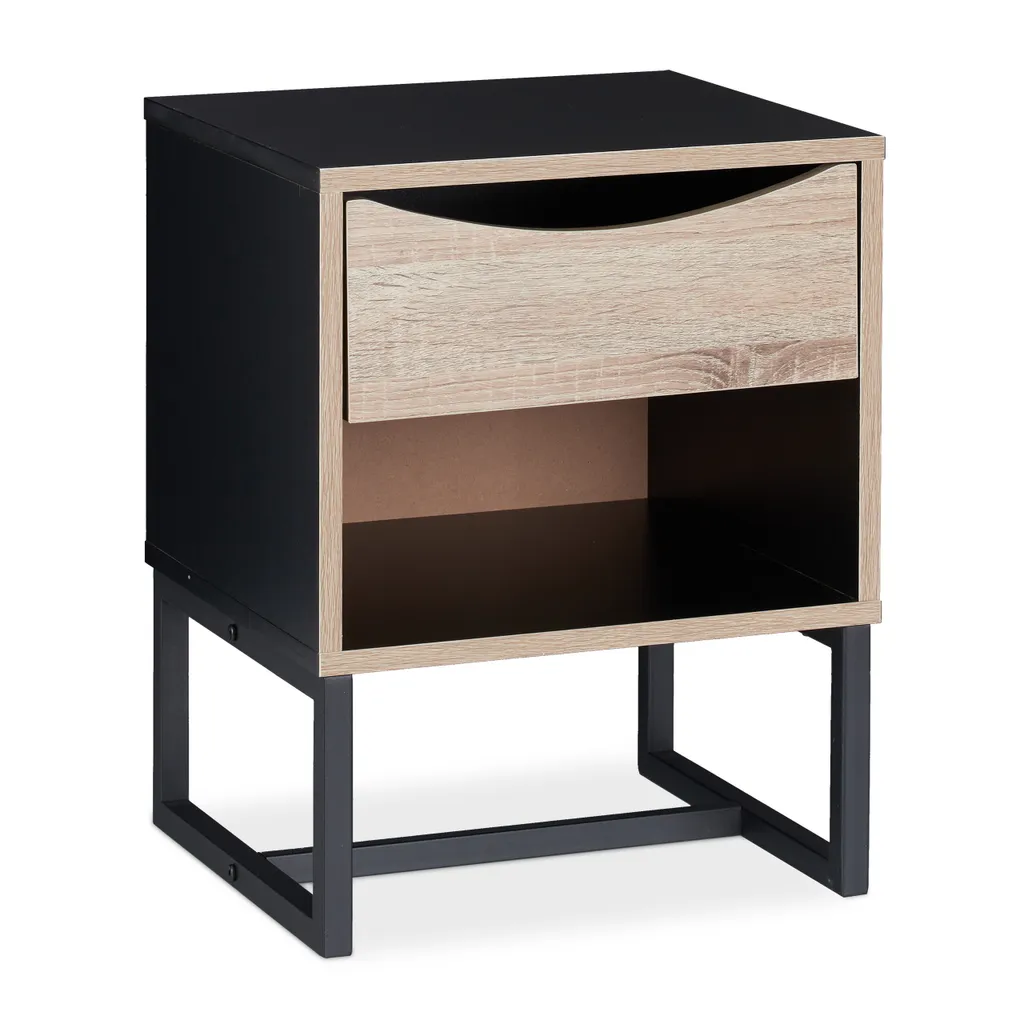 Table de nuit noire avec compartiment ouvert et structure robuste en bois - 10