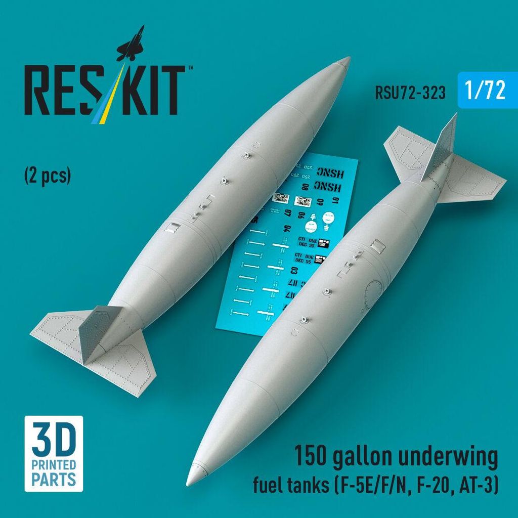 ResKit RSU72-0323 - 1:72 150 gallon underwing fuel tanks (F-5E/F/N, F-20, AT-3) (2 pcs) (3D Printed)