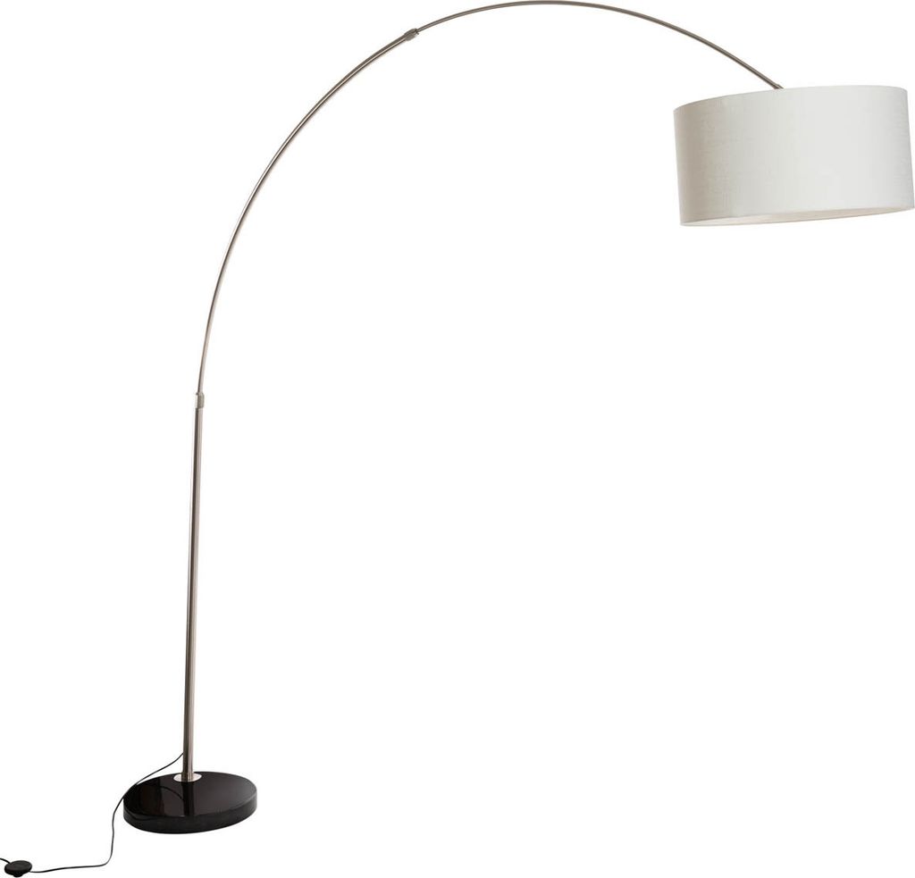 QAZQA - Modern Bogenlampe Stahl I Silber I nickel matt Stoffschirm weiß 50 cm - XXL I Wohnzimmer - Stahl Länglich - LED geeignet E27