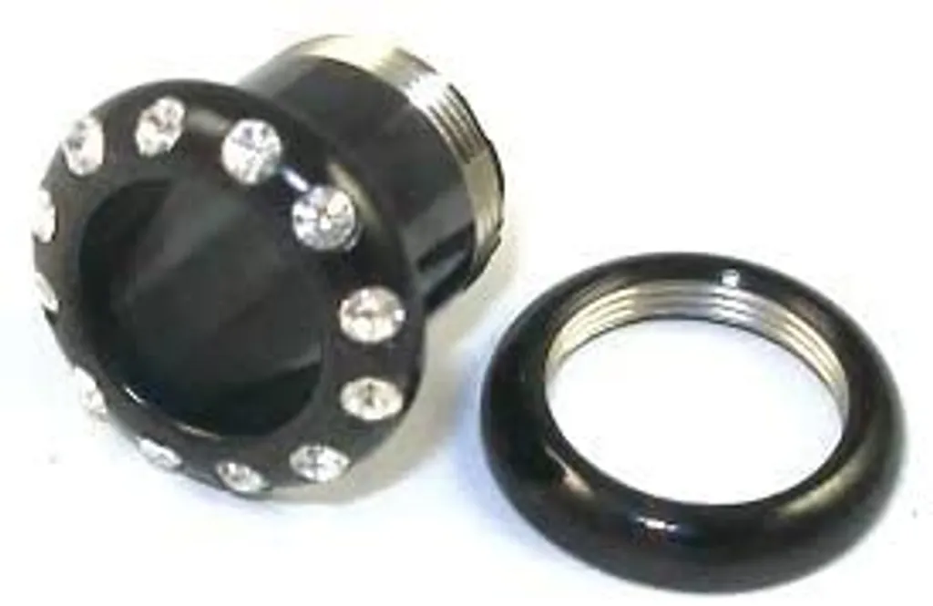 Ear Tunnel 14mm Nero Vite Cristalli Bianchi - Piercing Acciaio Chirurgico