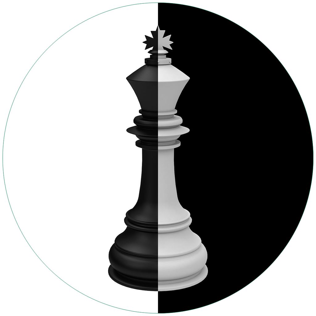 Wallario Premium Glasbild, freischwebende Optik, kräftige Farben, rund 50cm Durchmesser, Motiv Schachfigur schwarz-weiß