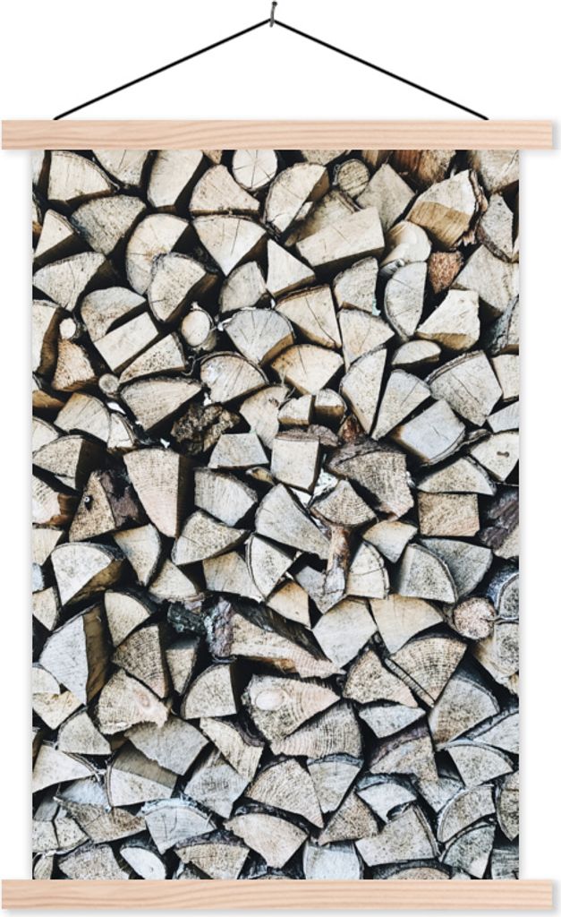 MuchoWow Textilposter Holz - Kamin - Winter 40x60 cm mit holzfarbenen Rahmen - Poster