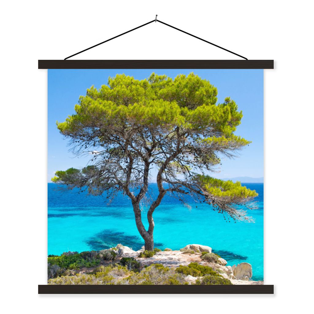 MuchoWow Textilposter Baum - Meer - Tropisch - Sommer 40x40 cm mit schwarzem Rahmen - Fotos