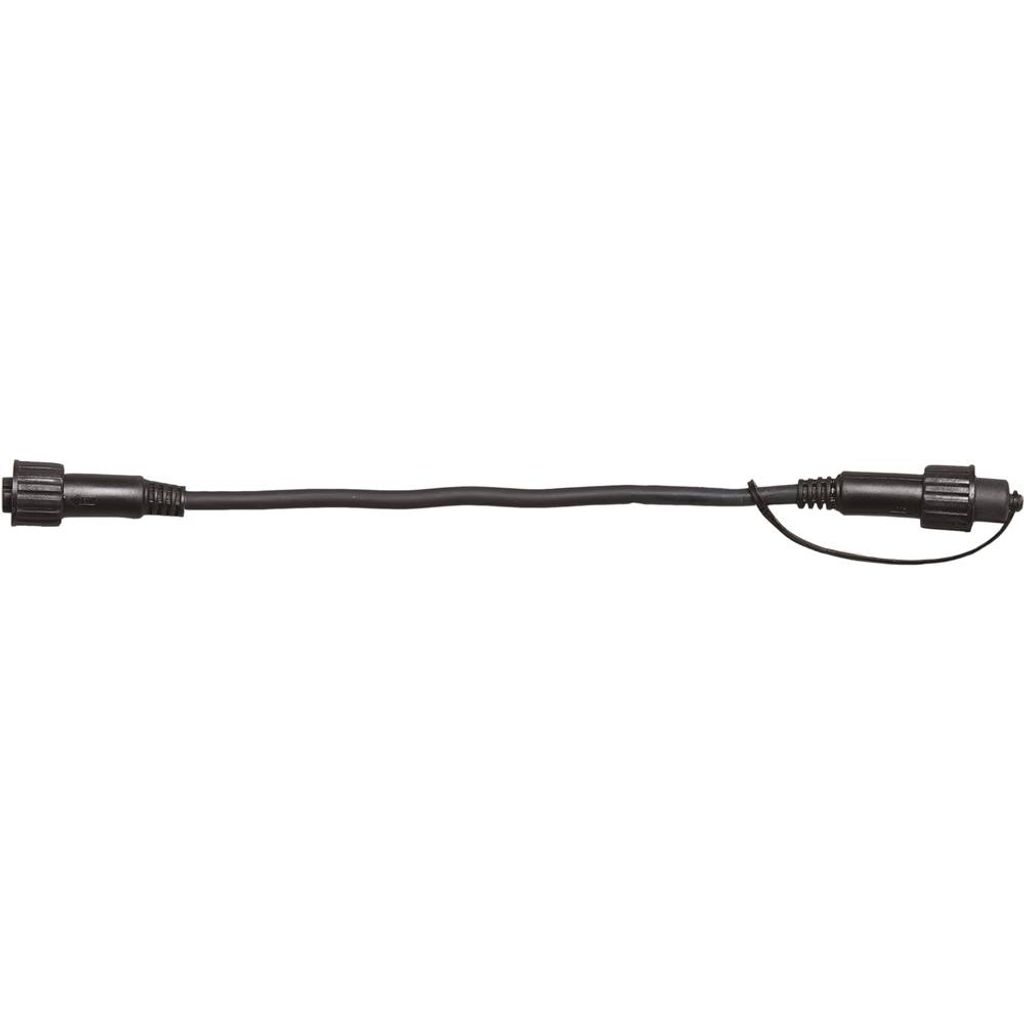 A black cable with connectors on both ends, isolated on a white background.