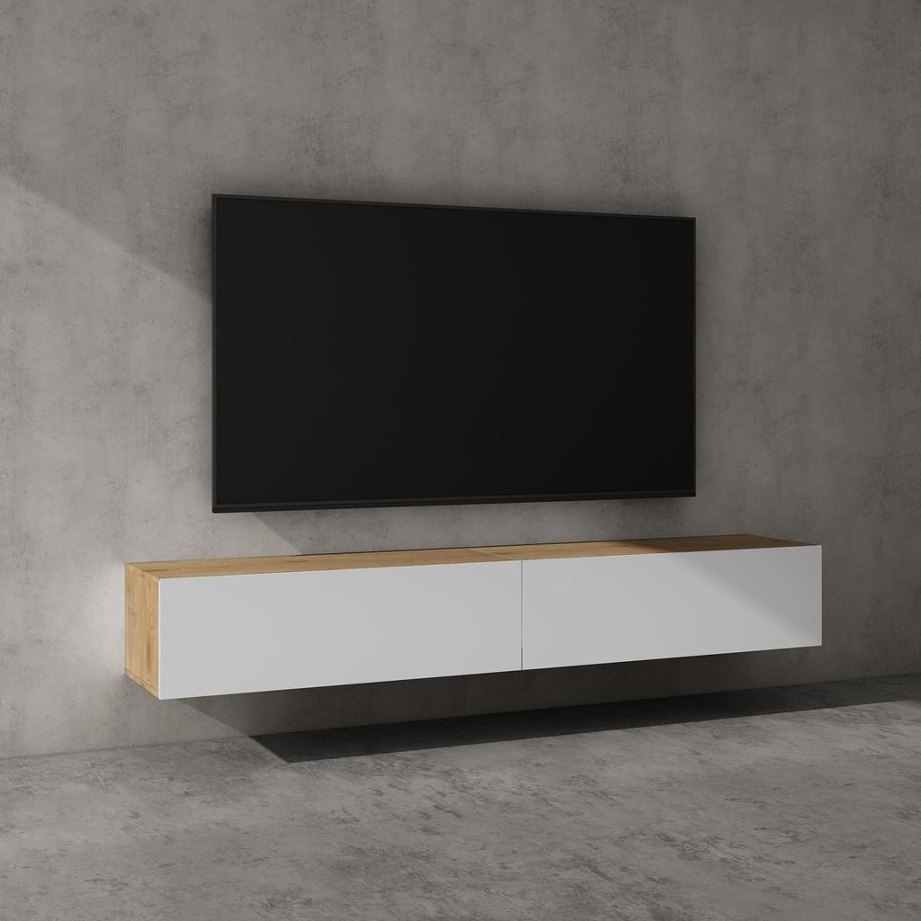 doporro Mobile Porta TV Sospeso 200 cm con 2 Ante Marrone Immagine del prodotto 