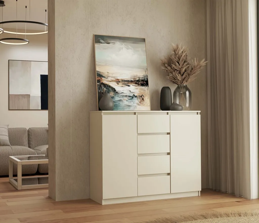 Grande commode ELBE cachemire avec rangements combinés - Style épuré 150cm