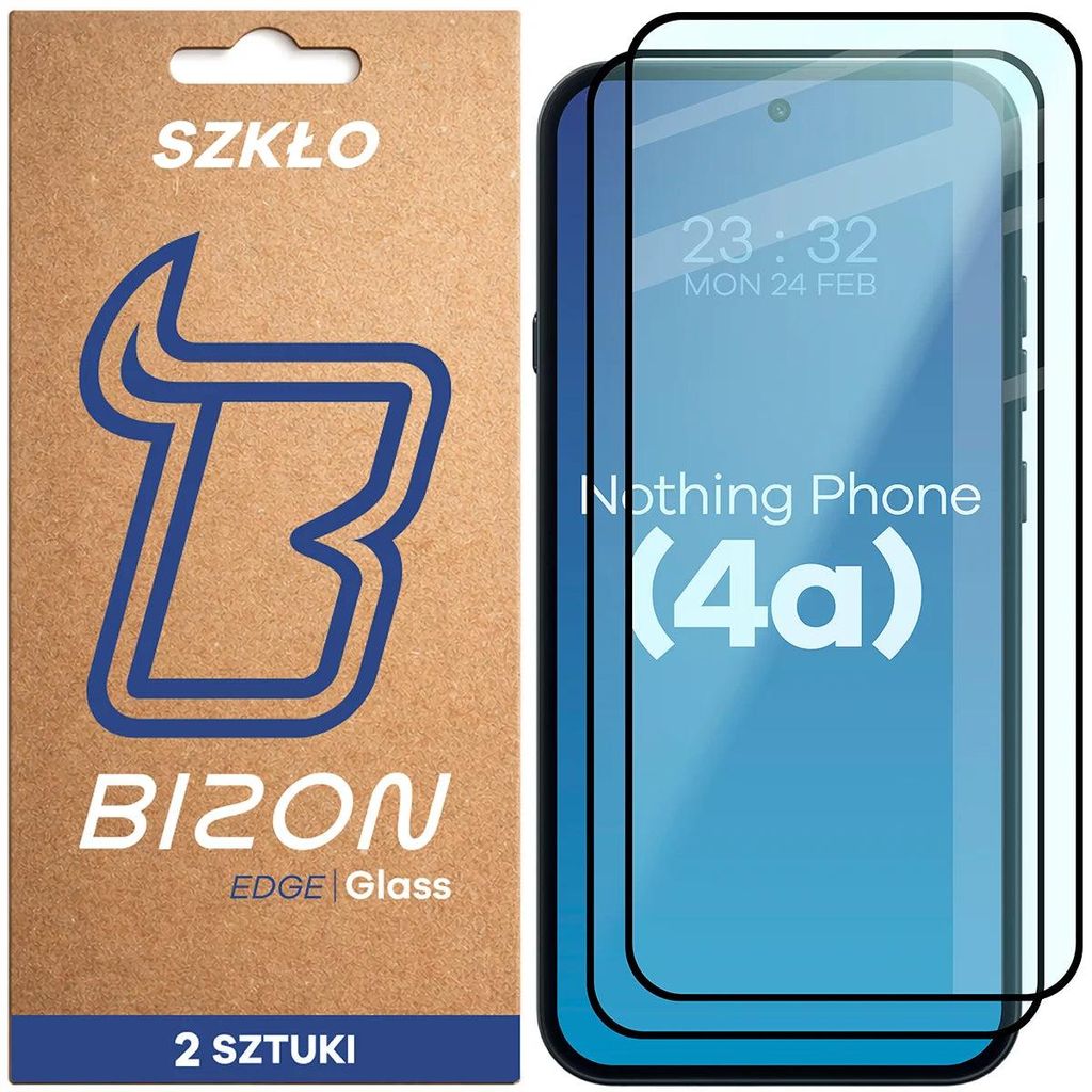 2x Gehärtetes Glas für Nothing Phone (4a), Bizon Glass Edge Duo, Schwarzer Rahmen