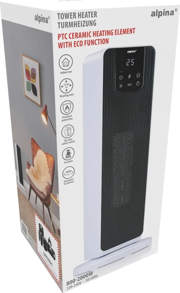 Stufa Elettrica a Torre PTC 2000W | Protezione Surriscaldamento e Timer - 21