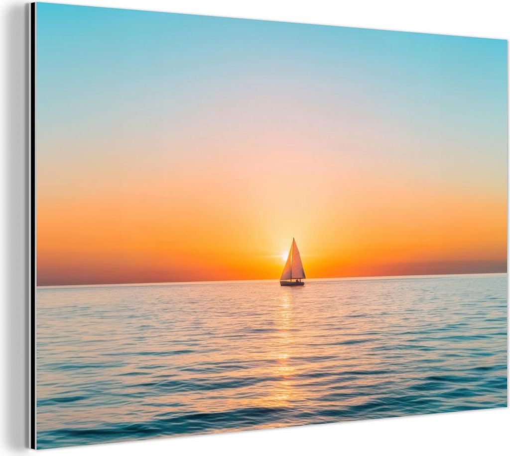 MuchoWow Wanddekoration Metall Metallbild Wandkunst 150x100 cm Meer - Segelboot - Sonnenuntergang MuchoWow Aluminium Gemälde - Alu Dibond Bild