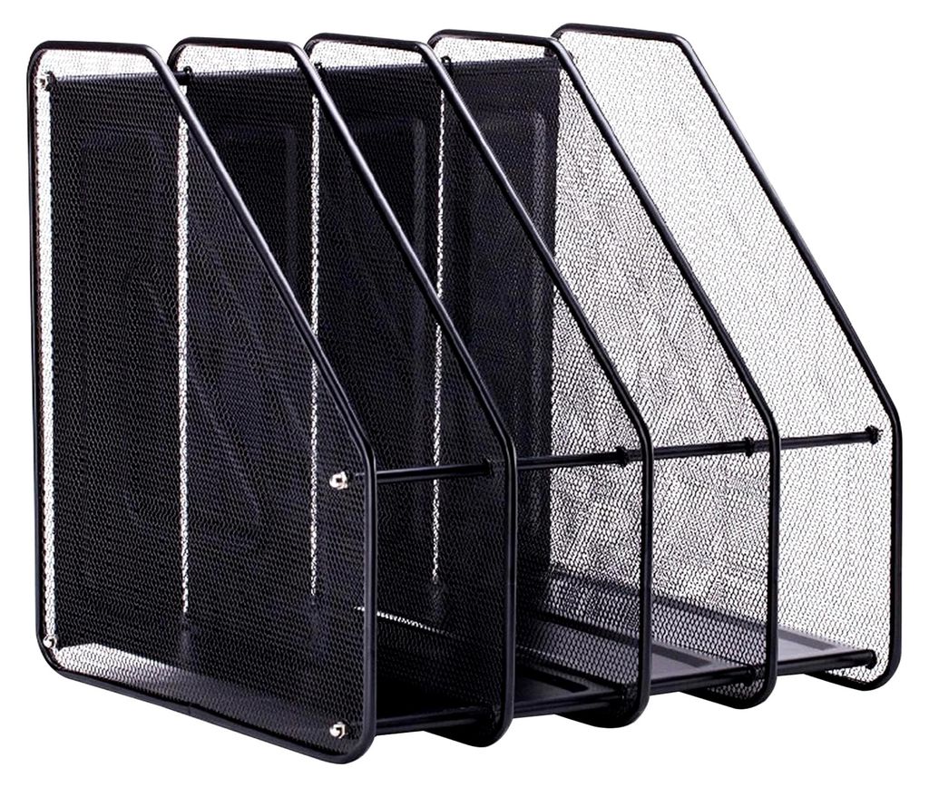 Zeitschriftensammler mit 4 Fächern aus Metall, Schreibtisch-Organizer in Schwarz