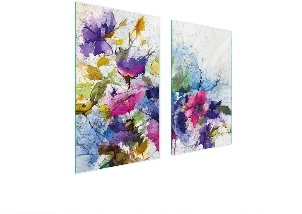 Copri Piano Cottura 75x52 Vetro Temperato 2 Pezzi Fiori Art