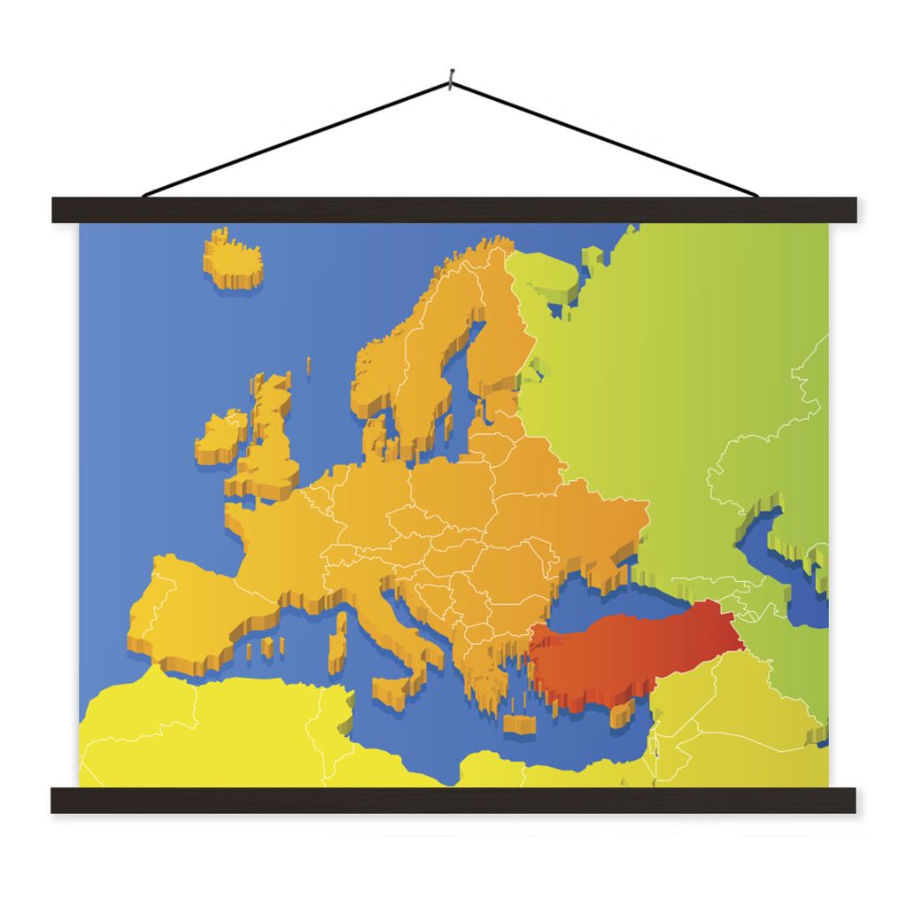 MuchoWow Textilposter Karten - Europa - Farben 40x30 cm mit schwarzem Rahmen - Dekorationen