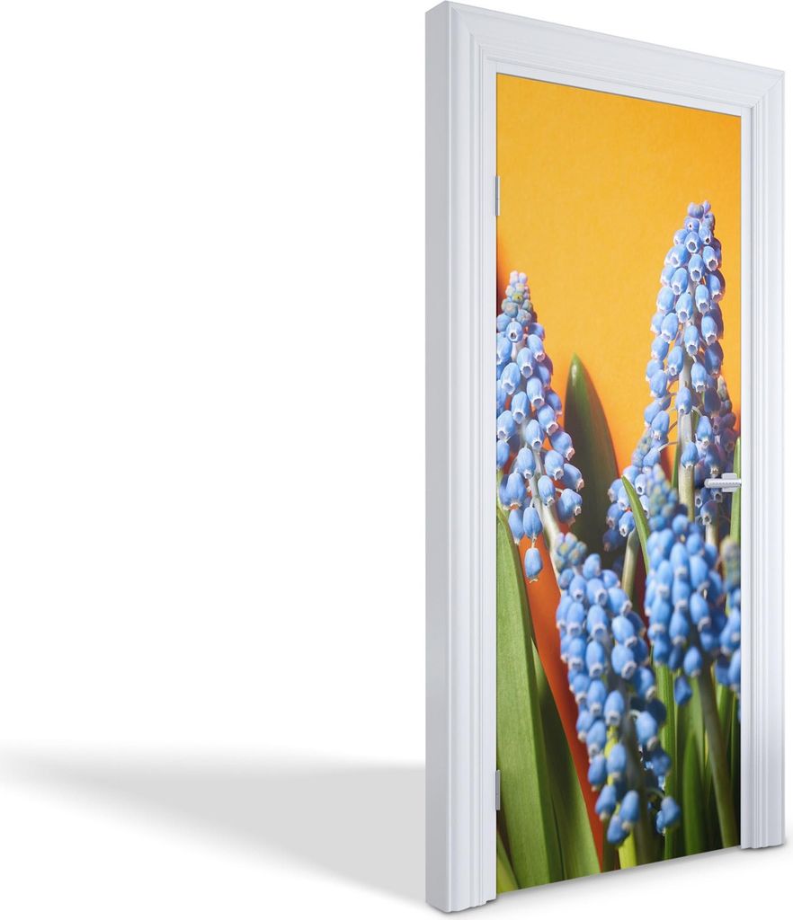 Türdeko Aufkleber Selbstklebende Wandsticker Personalisiert - Blaue Blumen - 75 x 205 cm