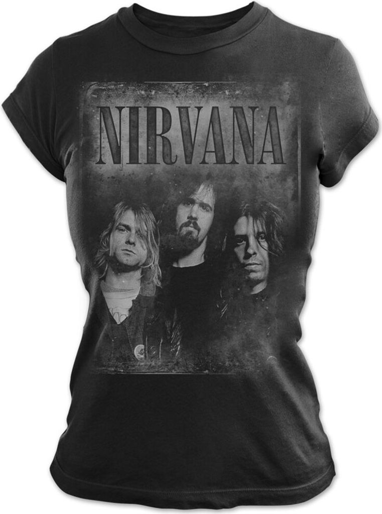 Nirvana T-Shirt Damen Faded Faces schwarz Band-Merch, Bands 100% Baumwolle M