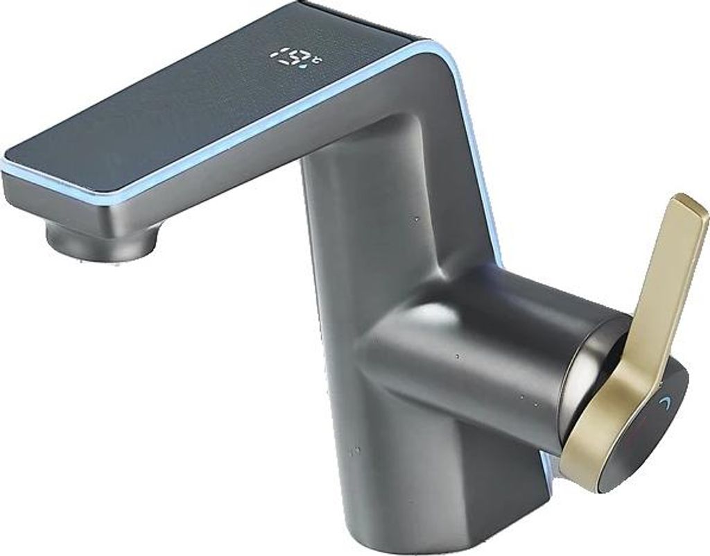 Waschtischarmatur, LED-Lichtfunktion, Dual-Modus-Sprüher, Waffen Grau