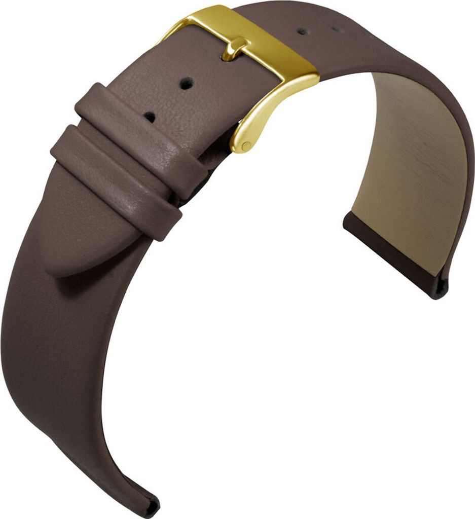 Eulit Nappa Fashion > Uhrenarmband hautfreundlich braun Kalbsleder, Stegbreite:14mm, Schließe:Gelbgolden