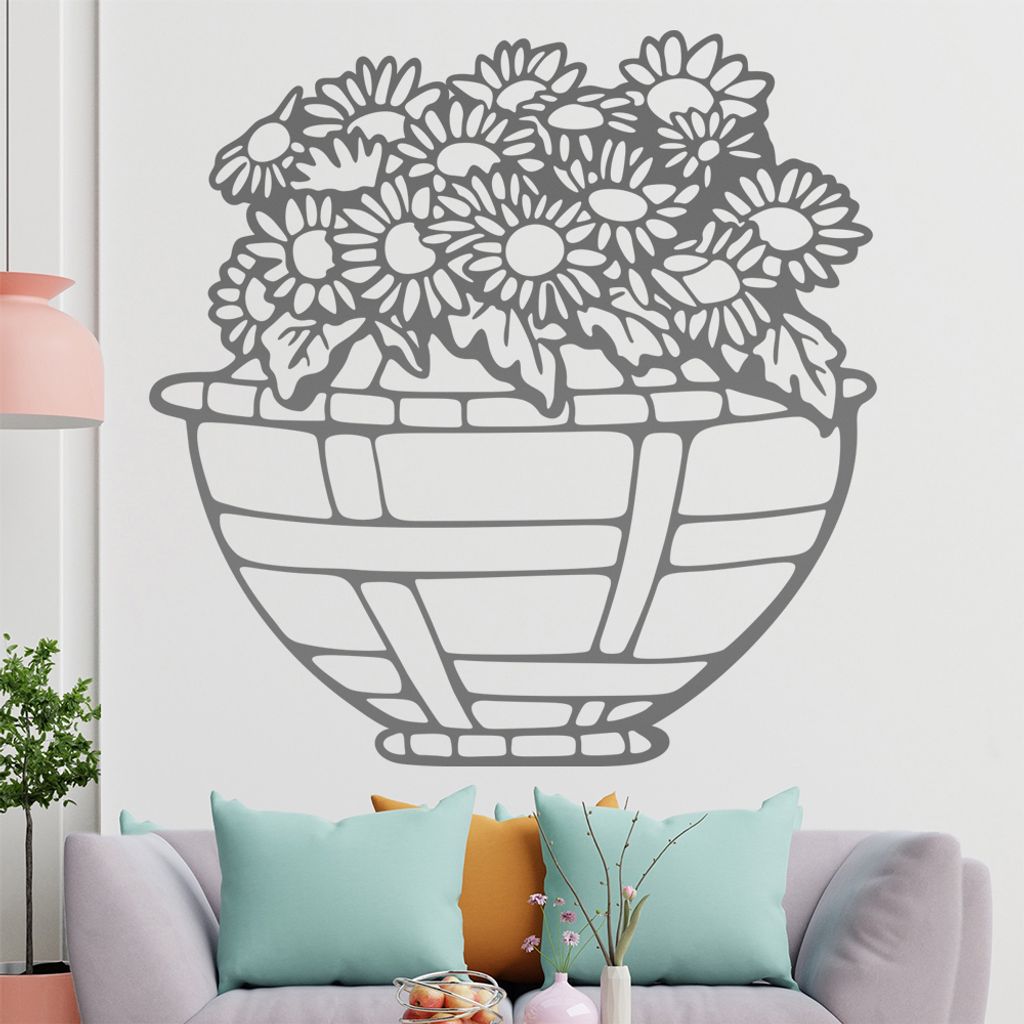 Sonnenblume - Korb - Pflanze Wandtattoo in 6 Größen - Wandaufkleber Wall Sticker - Dekoration, Küche, Wohnzimmer, Schlafzimmer, Badezimmer