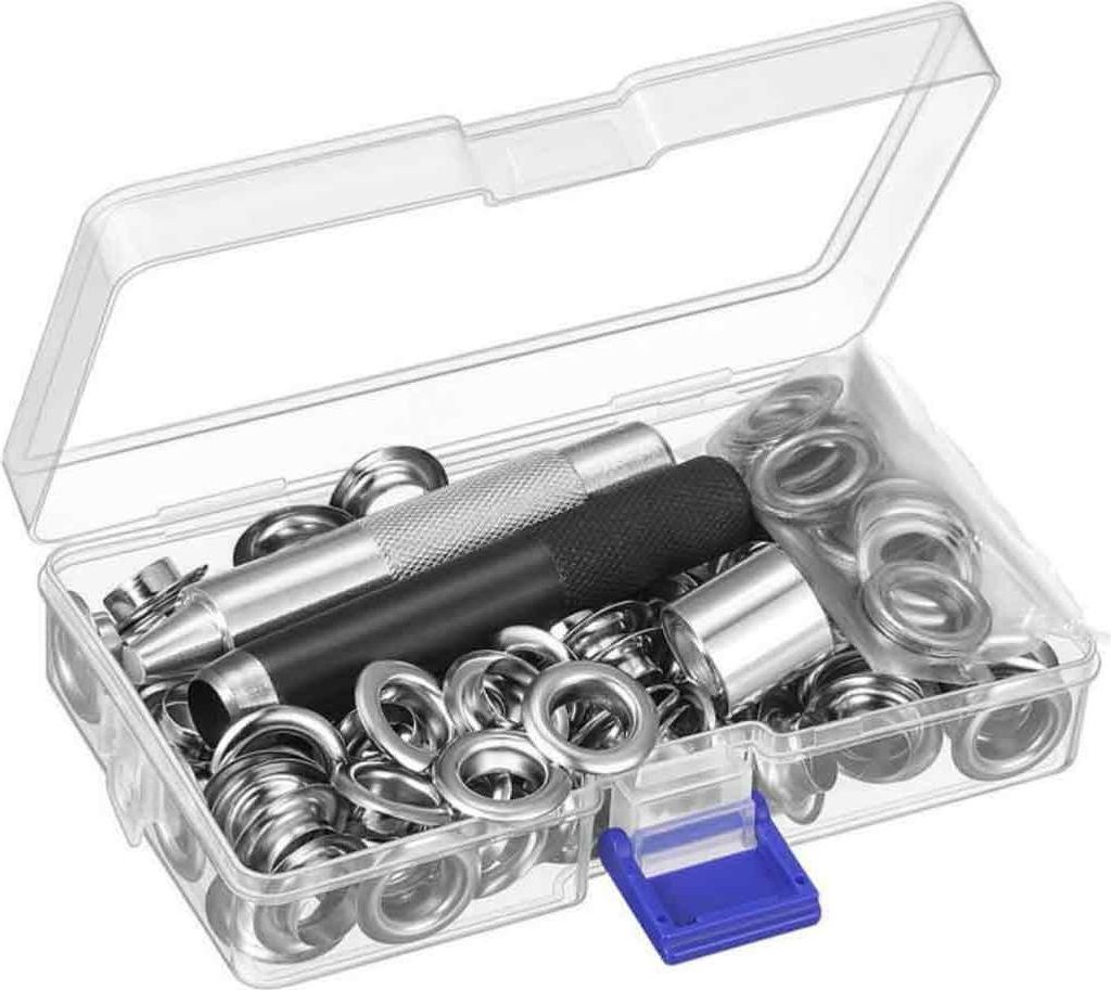 Ösen-Set, Werkzeuge, 12 mm Metallösen-Sets, 100 Ösen-Set für die Reparatur von Segeltuchplanenzelten, Silber (1/2 Zoll),