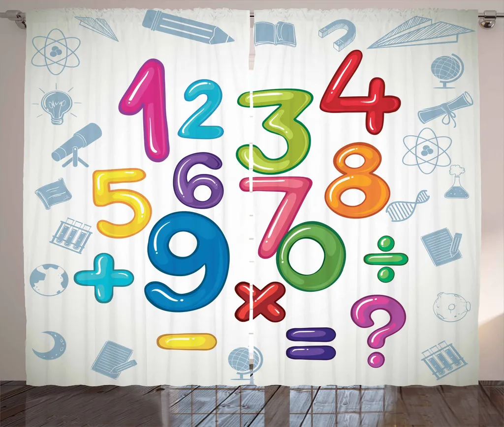 ABAKUHAUS Numero Tenda rustica, Math Segno Formazione, Camera da letto Tenda con passanti e ganci, 280 x 175 cm, Multicolore