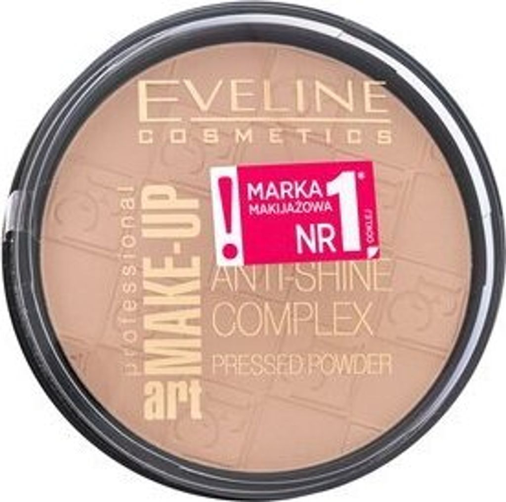 Eveline Make-Up Art Anti-Shine Complex Pressed Powder Puder für eine einheitliche und aufgehellte Gesichtshaut 34 Medium Beige 14 g