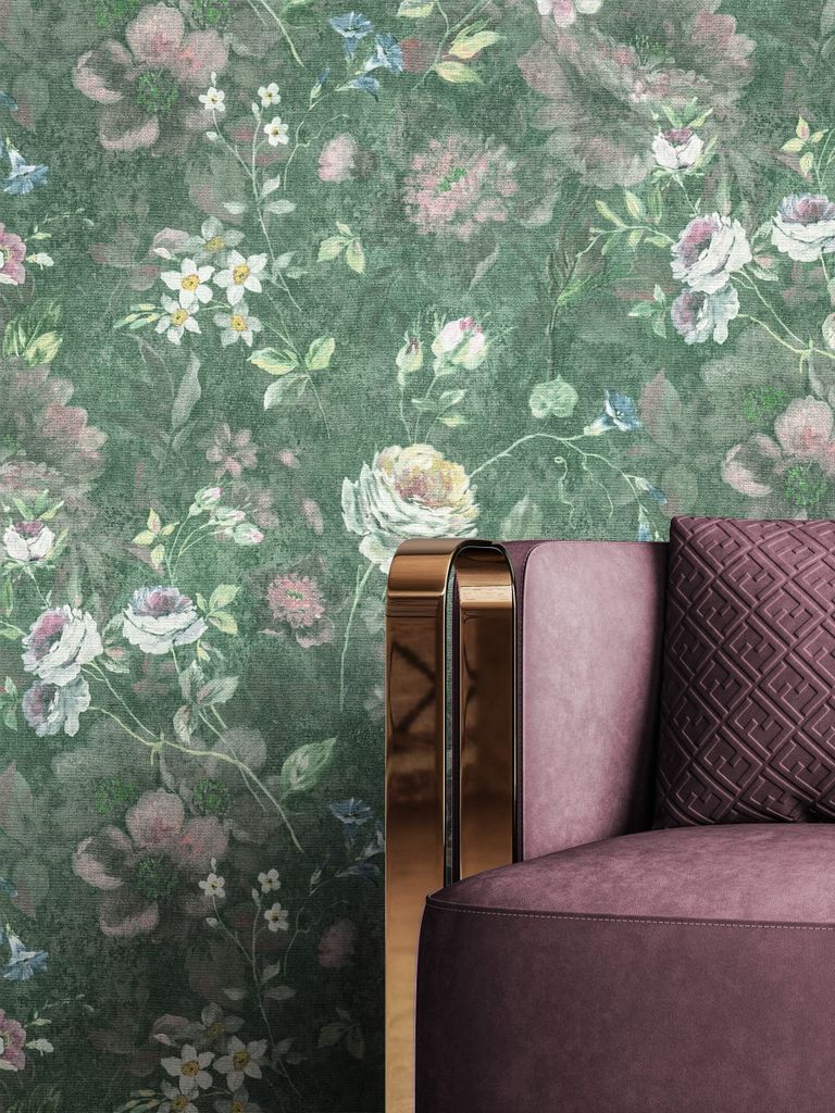 NEWROOM Tapete Grün Vliestapete Blumen - Blumentapete Floral Weiß Rosa Rosen Pfingstrosen Rosentapete Romantisch Vintage