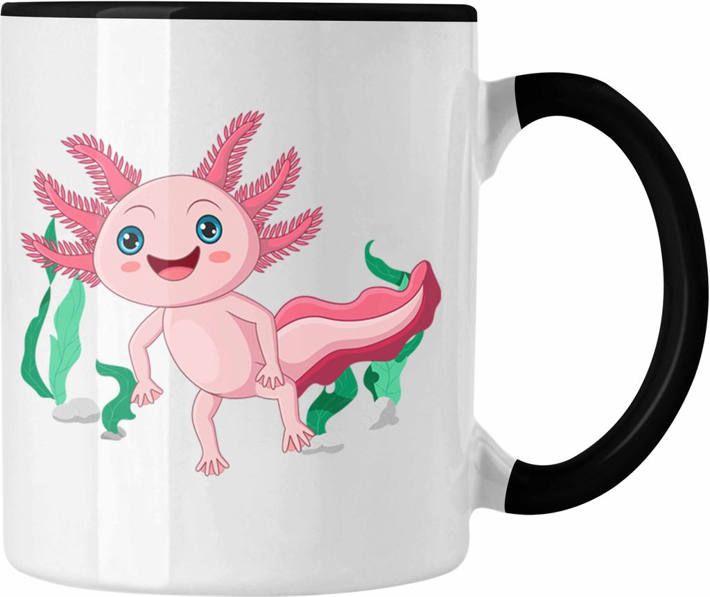 Trendation - Axolotl Tasse Geschenk für Schwanzlurch-Liebhaber Süß (Schwarz)