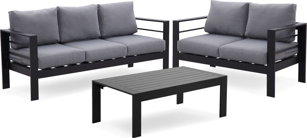 MeXo Gartenmöbelset, Loungeset Aluminium für 4-5 Personen mit Kissen & Couchtisch Indoor Outdoor Balkon Garten Terrasse (Sitzgruppe, Aluminiumrah...