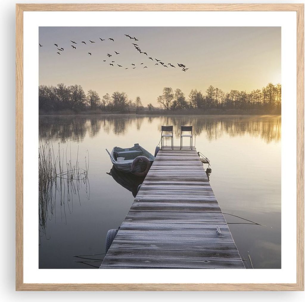 Gerahmtes Poster - Rahmen in heller Eiche - Brücke Westen die Sonne - 60x60 cm - Wand Bild - Wanddeko - Wandbilder - Wandposter - Bilderrahmen - B...
