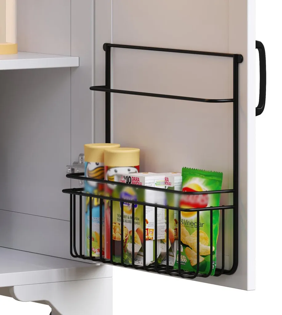 Îlot de cuisine moderne LED blanc avec table rabattable et rangements - 12