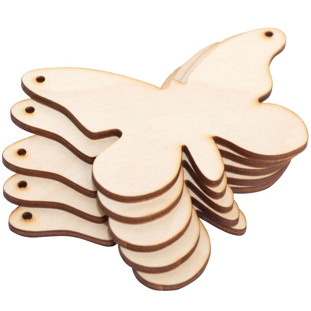 Creative Deco 10 x Schmetterling-Anhängers aus Sperr-Holz | 8,9 x 5,8 cm | Unlackierten Form-Scheiben