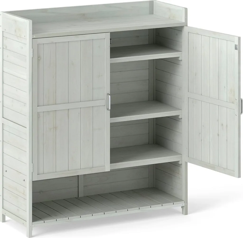 Console de jardinage pour balcon avec plan de travail et rangement bois