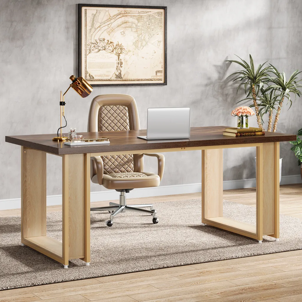 Bureau Bois 160cm avec Piétement Métallique Stable Table de Bureau Pro