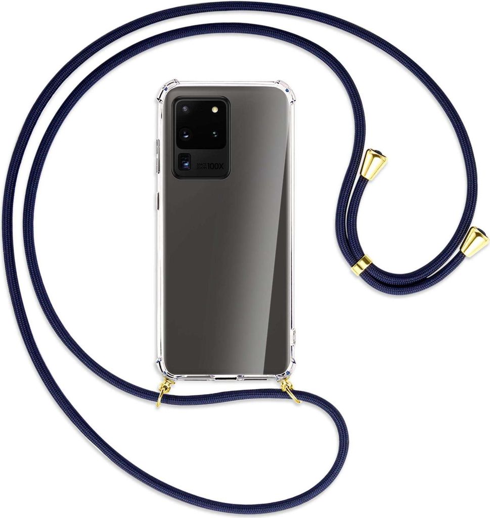 Handykette Backcover-Schutzhülle mit Band (Metall goldfarben) für Samsung Galaxy S20 Ultra - dunkelblau