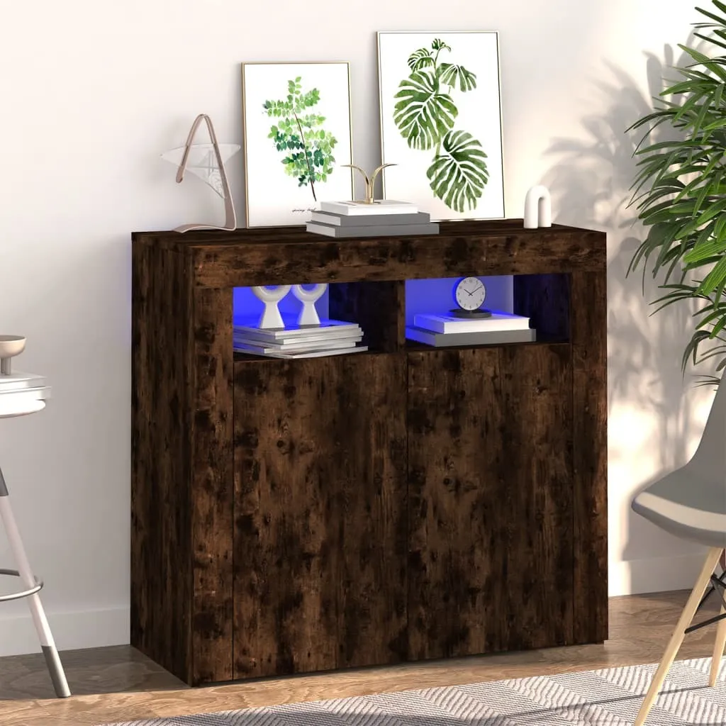Sideboard moderne avec éclairage LED chêne fumé buffet bas de salon 80 cm