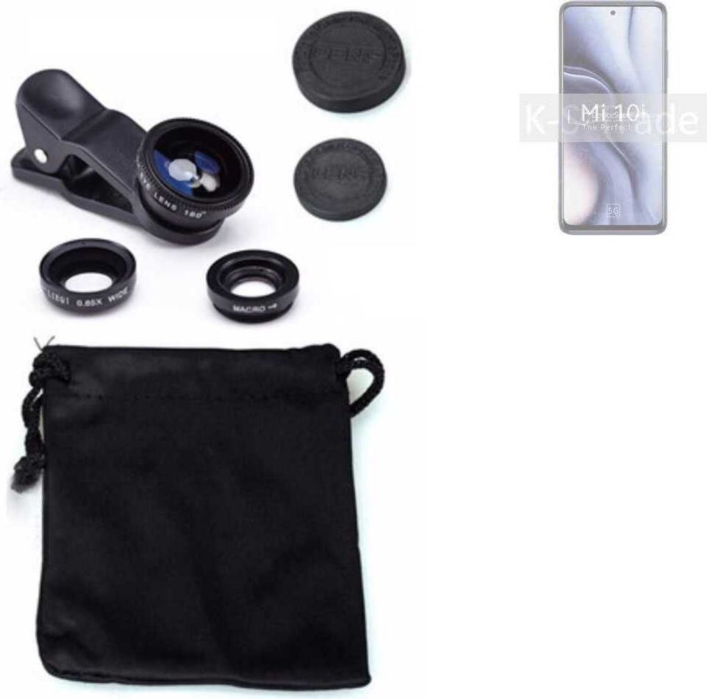K-S-Trade Smartphone Kamera Linsen Set Kompatibel mit Xiaomi Mi 10i 3in1 Clip-On Kamera Adapter Macro Weitwinkel FishEye Fischauge Objektiv Linse