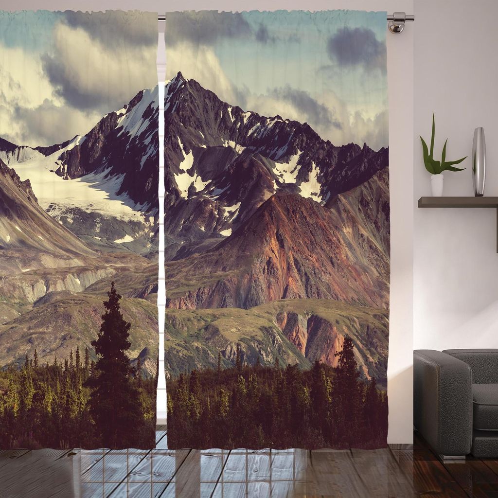 ARANDE Alaska Mountains Gardine, Arktische Landschaft, die Alaska Mountains Scenery in USA Wildnis Druck, 280 x 245 cm, Grün Schwarz Weiß