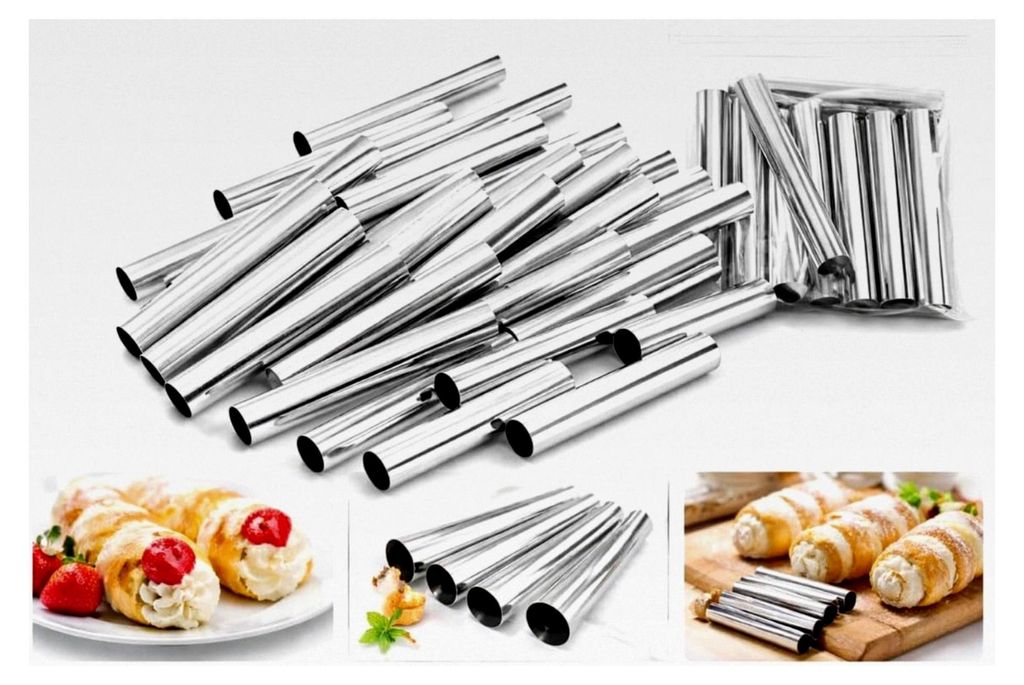 Schaumrollenformen für Cannoli - Backform Röhrchen Set 30 Stück - 8 cm Durchmesser 1,3 cm - verzinkter Stahl - Silber