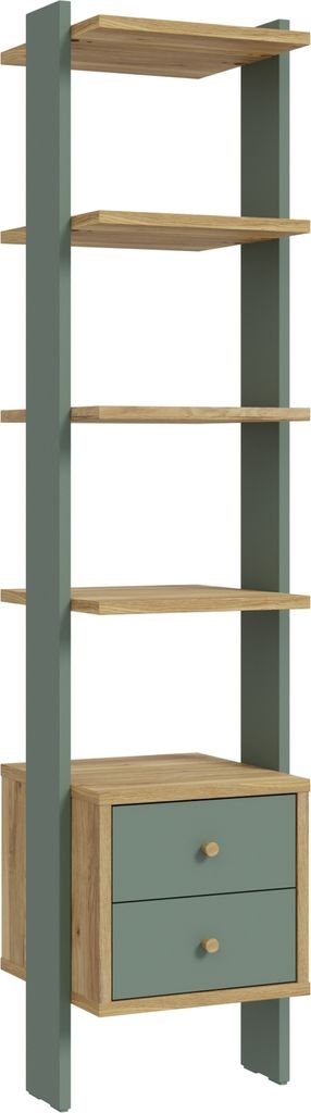 Regal >Whenua< in Mauvella Eiche, Salbei - 44,2x185,6x41,5 (BxHxT)