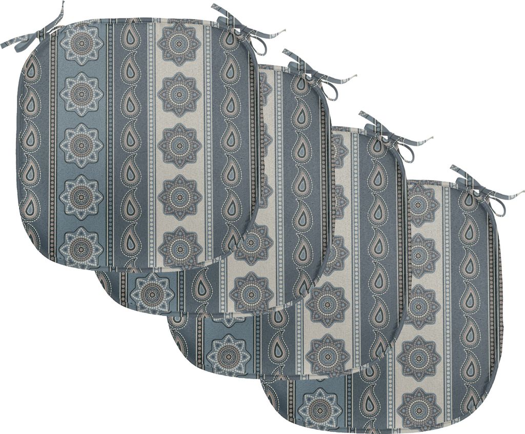 ABAKUHAUS Mandala Polster für Esszimmerstühle, Paisley Stern, Dekoratives wasserfestes Kissen mit Riemen für Küchensitze, 40 cm x 40 cm-4er Pac...