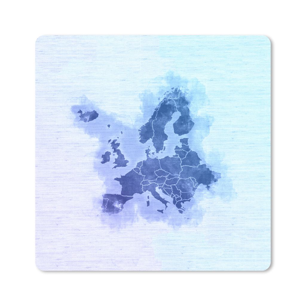 MuchoWow Mauspad Mousepad Europa-Karte - Aquarell - Blau 20x20 cm - Mousepads - Maus Mat - Pad - Mausunterlage - Desk Mat - Bureauartikeln