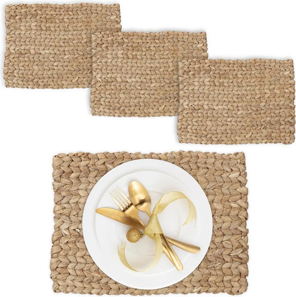 Sets de table rectangulaires en jacinthe d'eau tressée, Lot de 4 pièces - 6