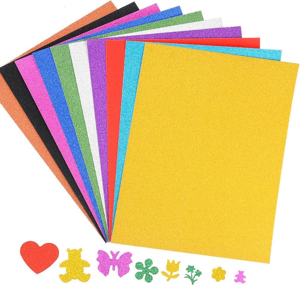 20 Blatt Glitzerkarton - 10 Farben A4 Glitzerpapier 250 g/m² für Basteln - DIY Geburtstag Sammelalbum Hochzeitskarten erstellen